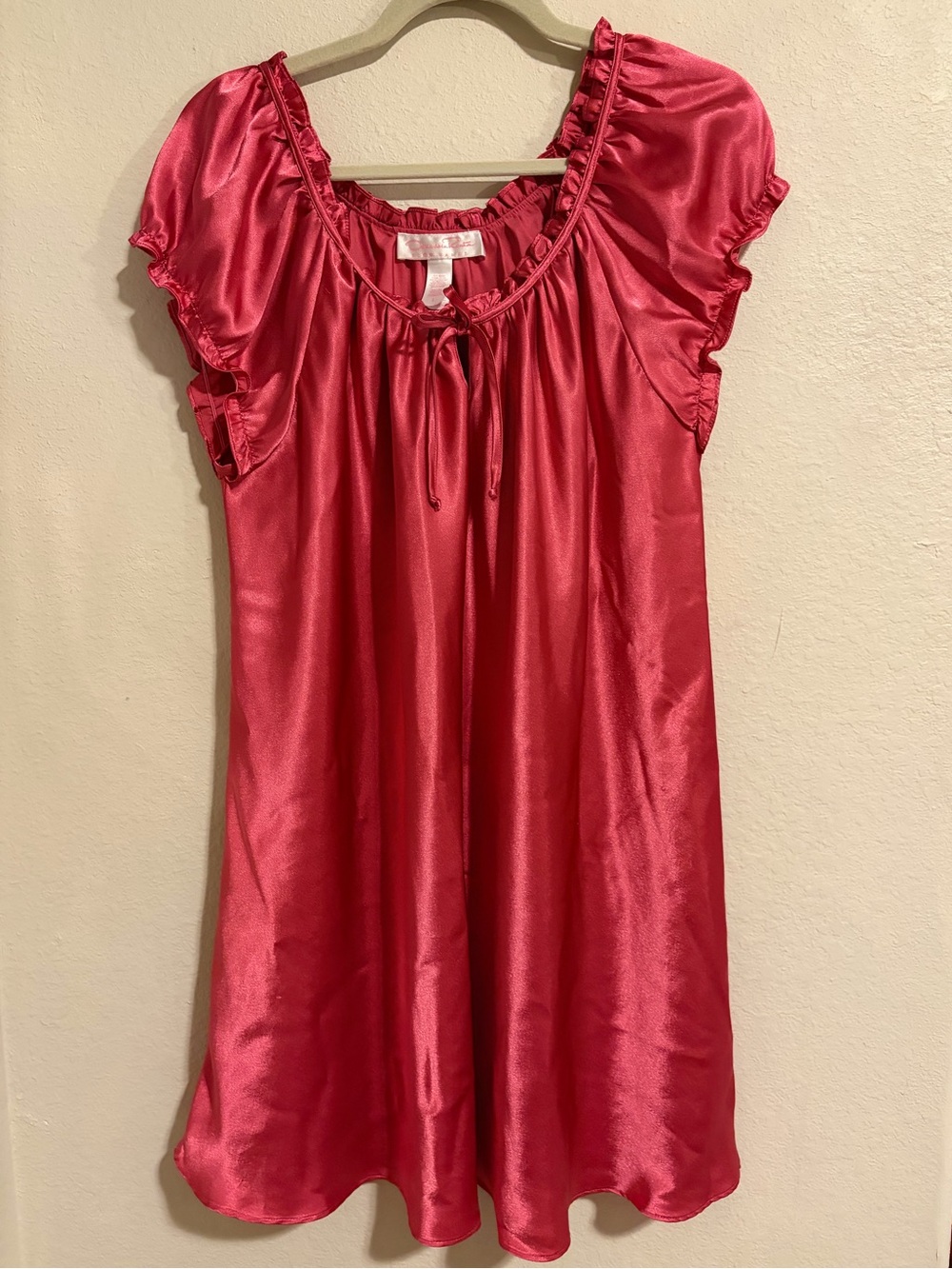 Oscar De La Renta vintage Satin Short Sleeve Babydoll Dress in Pink size large